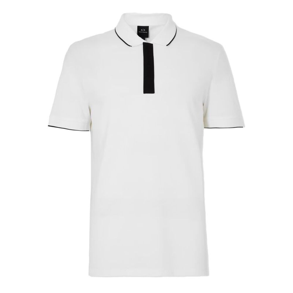Armani Exchange Mens Stripe Short-Sleeved Polo Shirt / White